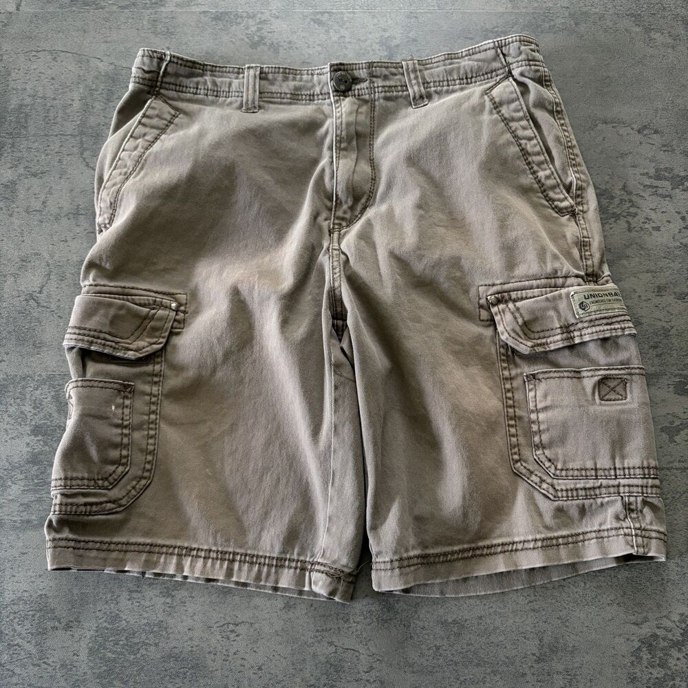 Vintage Unionbay Y2K Mens Grey Paratrooper Cargo Shorts Baggy Sz 34 Casual
